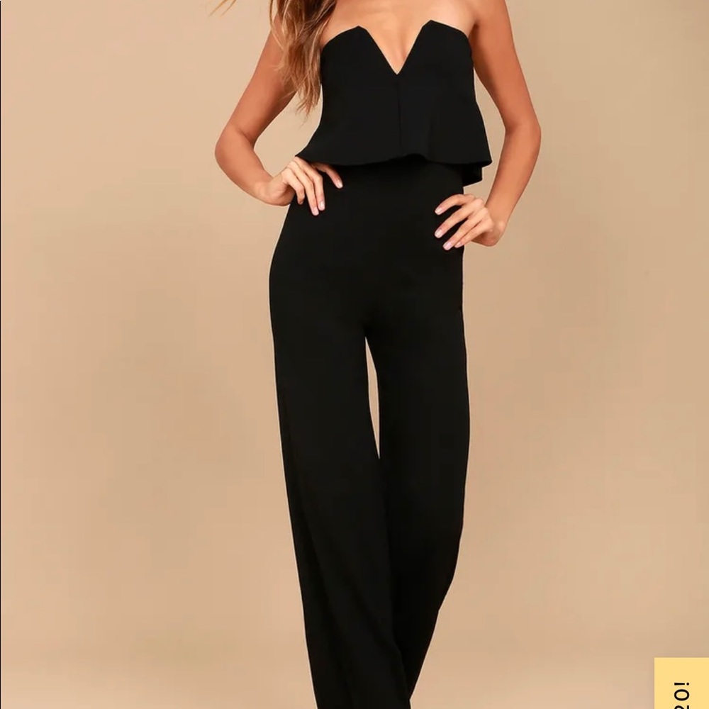 Lulus black strapless jumpsuit wide leg